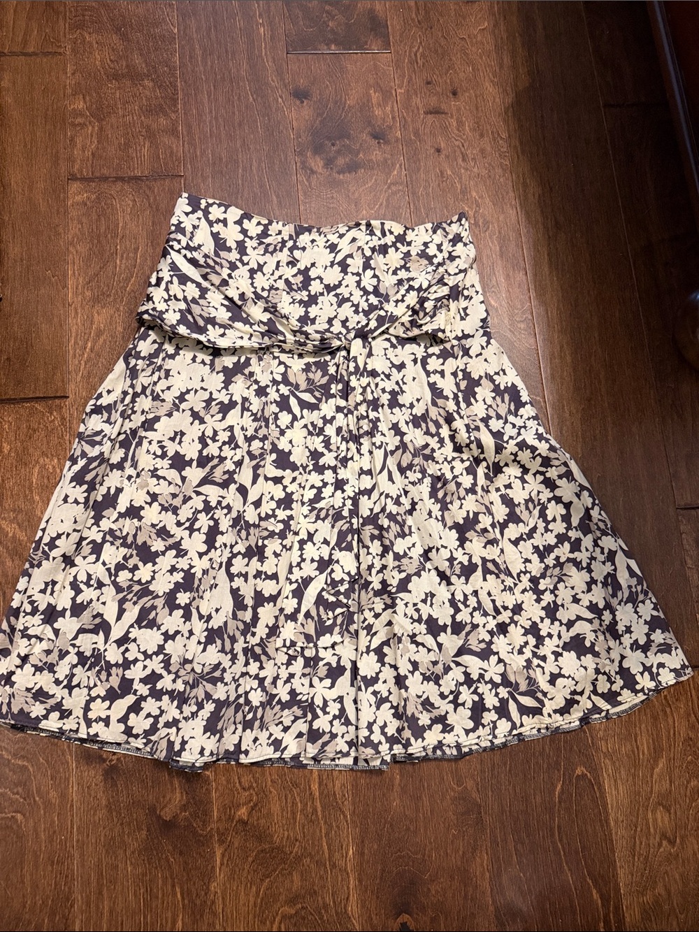 Women's Cream and Black Floral A-Line Skirt